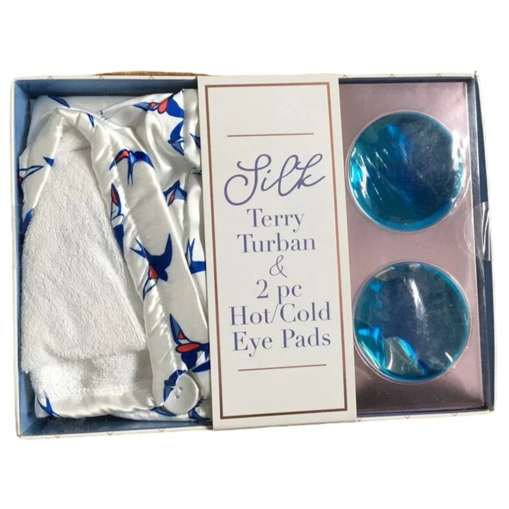 Tru Spa Silk Terry Turban & 2 Pc Hot/cold Eye Pads Spa Womens Set New